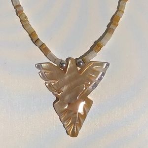 BOHO PRETTY Native American Zuni MOP Peyote Bird Heishe Necklace